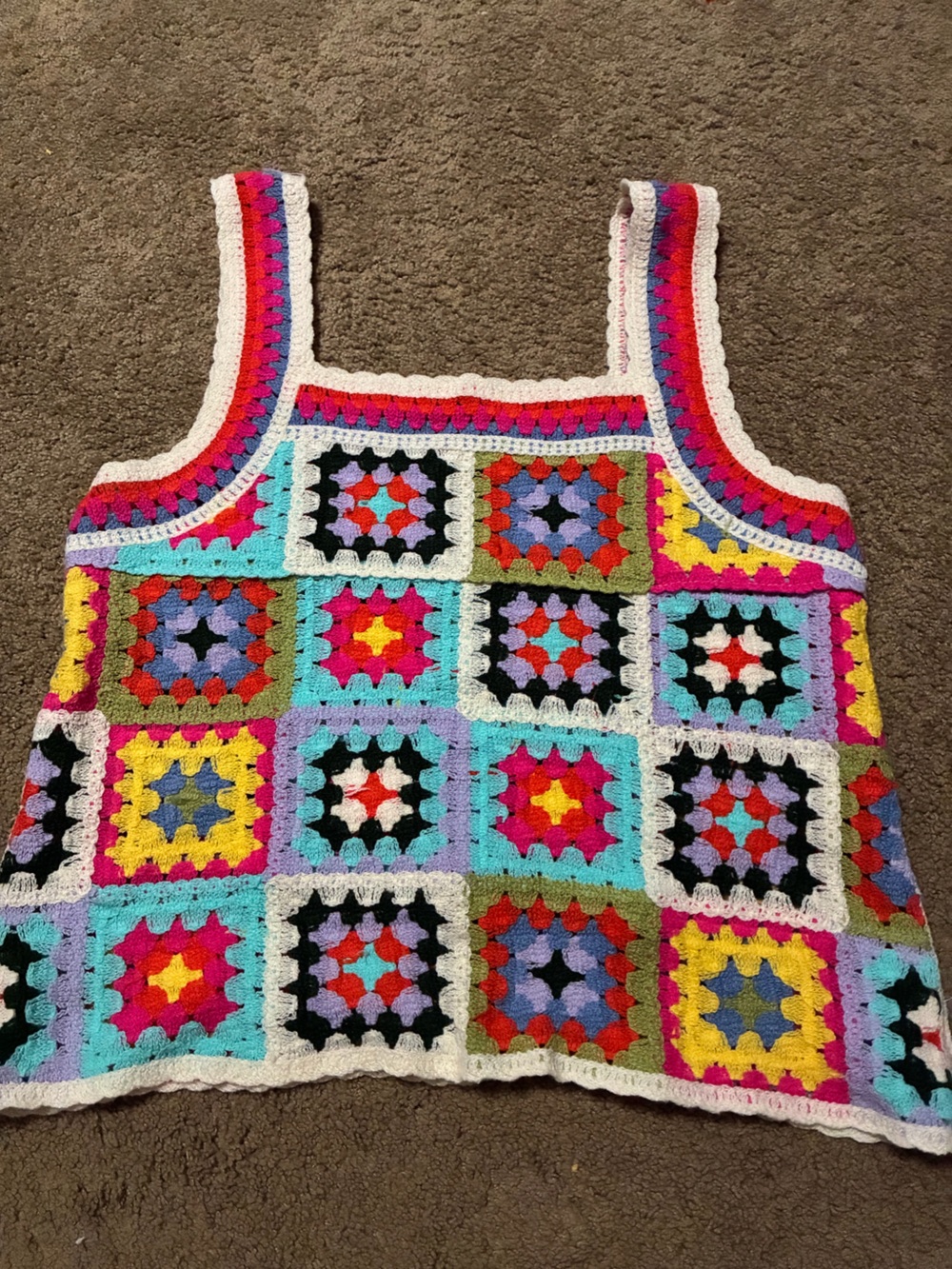 India Boutique Multicolor Crochet Granny Square Tank Top
